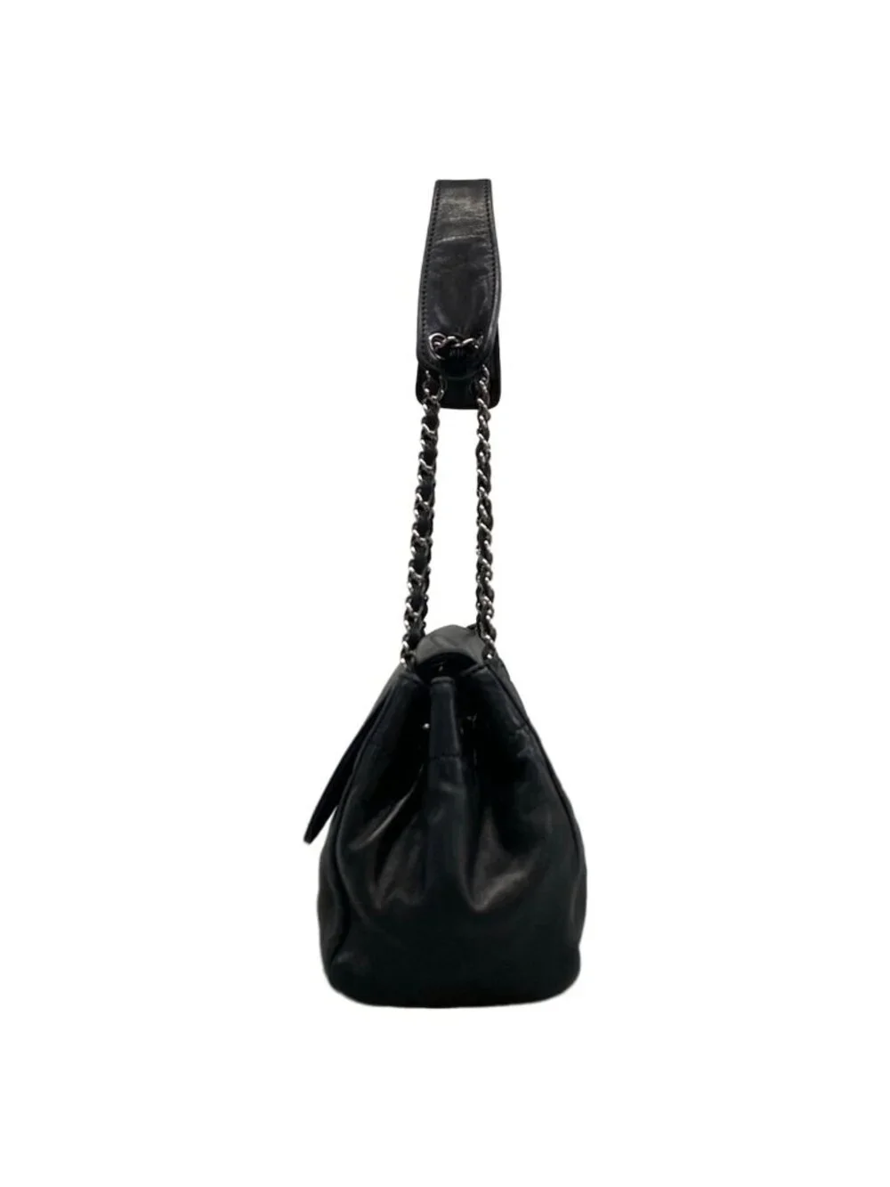 Chanel Shoulder Bag Black Chain Silver Logo Flap Lambskin